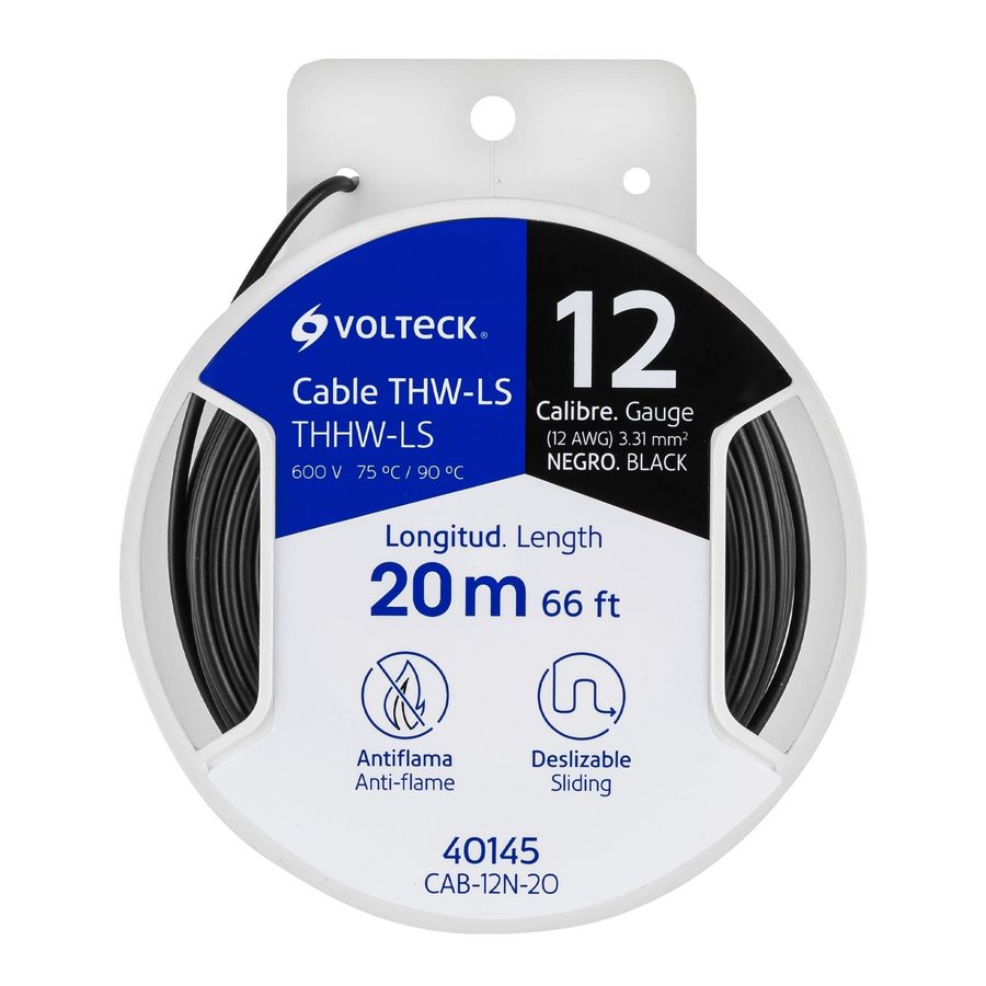 Carrete Cable Calibre 12 20m Negro