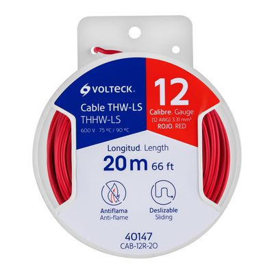 Carrete Cable Calibre 12 20 Metro Rojo