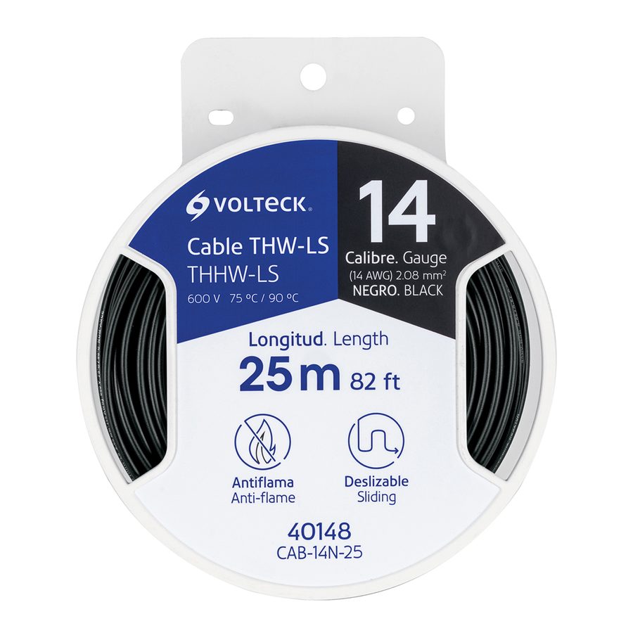 Carrete Cable Calibre 14 Negro 25 Mt