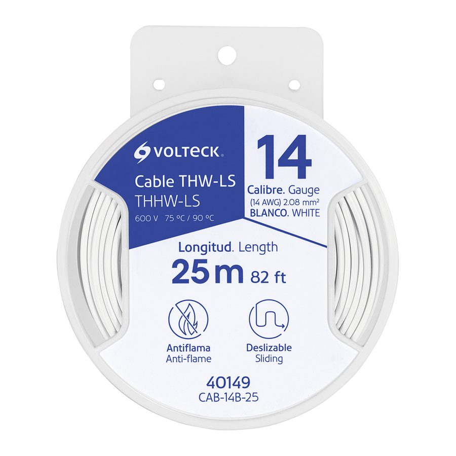 Carrete Cable Calibre 14 25 Metro Blanco