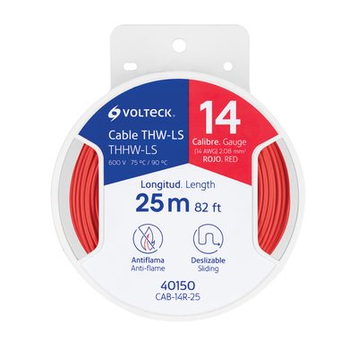 Carrete Cable Calibre 14 25metro Rojo