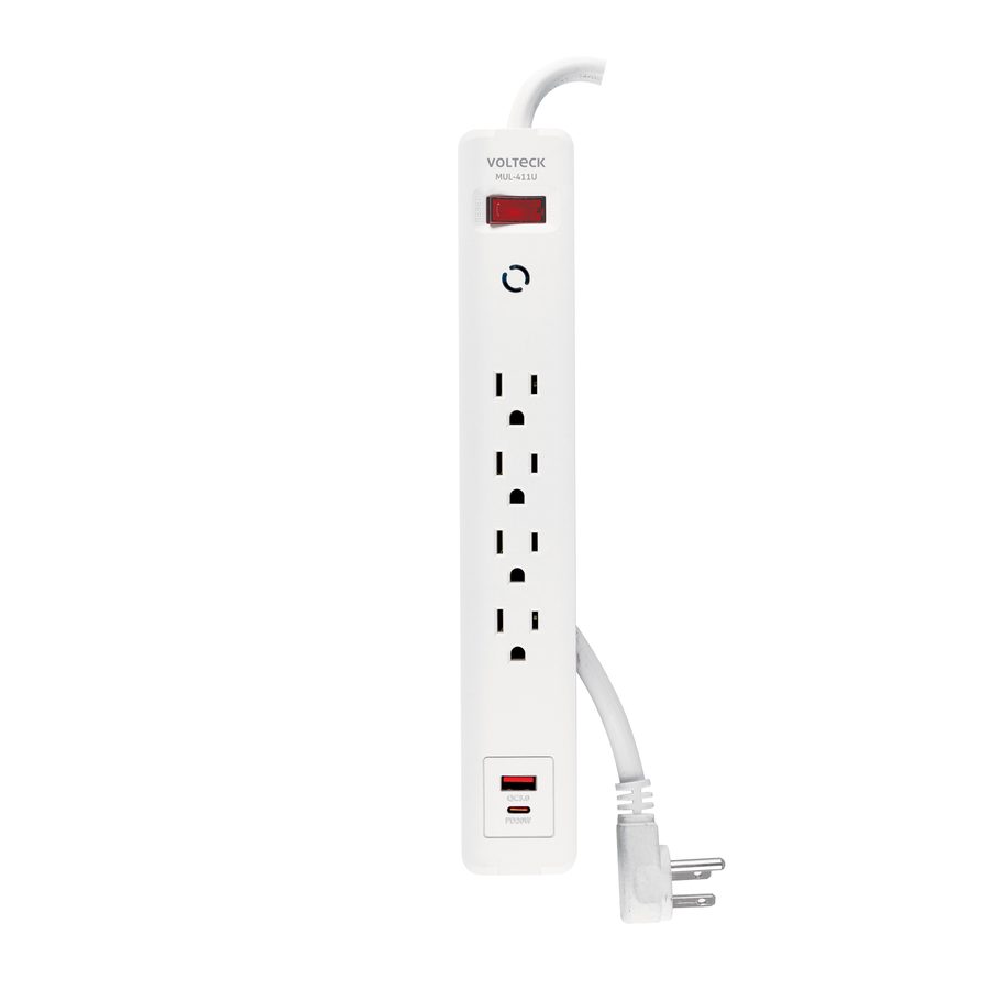 Multicontacto 4 Entradas, 1 Usb A + 1 Usb C, Blanco